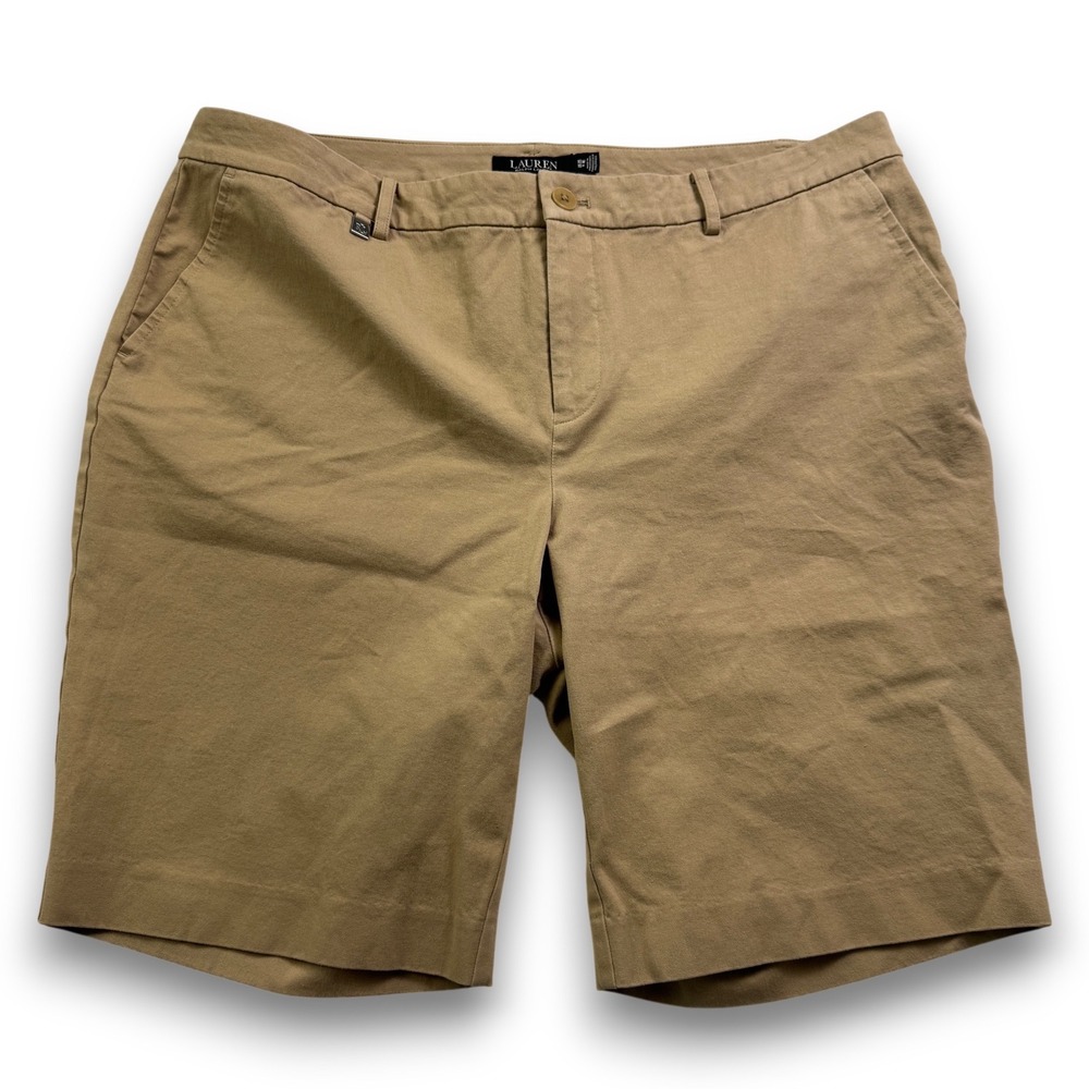 Lauren Ralph Lauren Womens 16W Khaki Chino Bermuda Shorts Tan Cotton Stretch